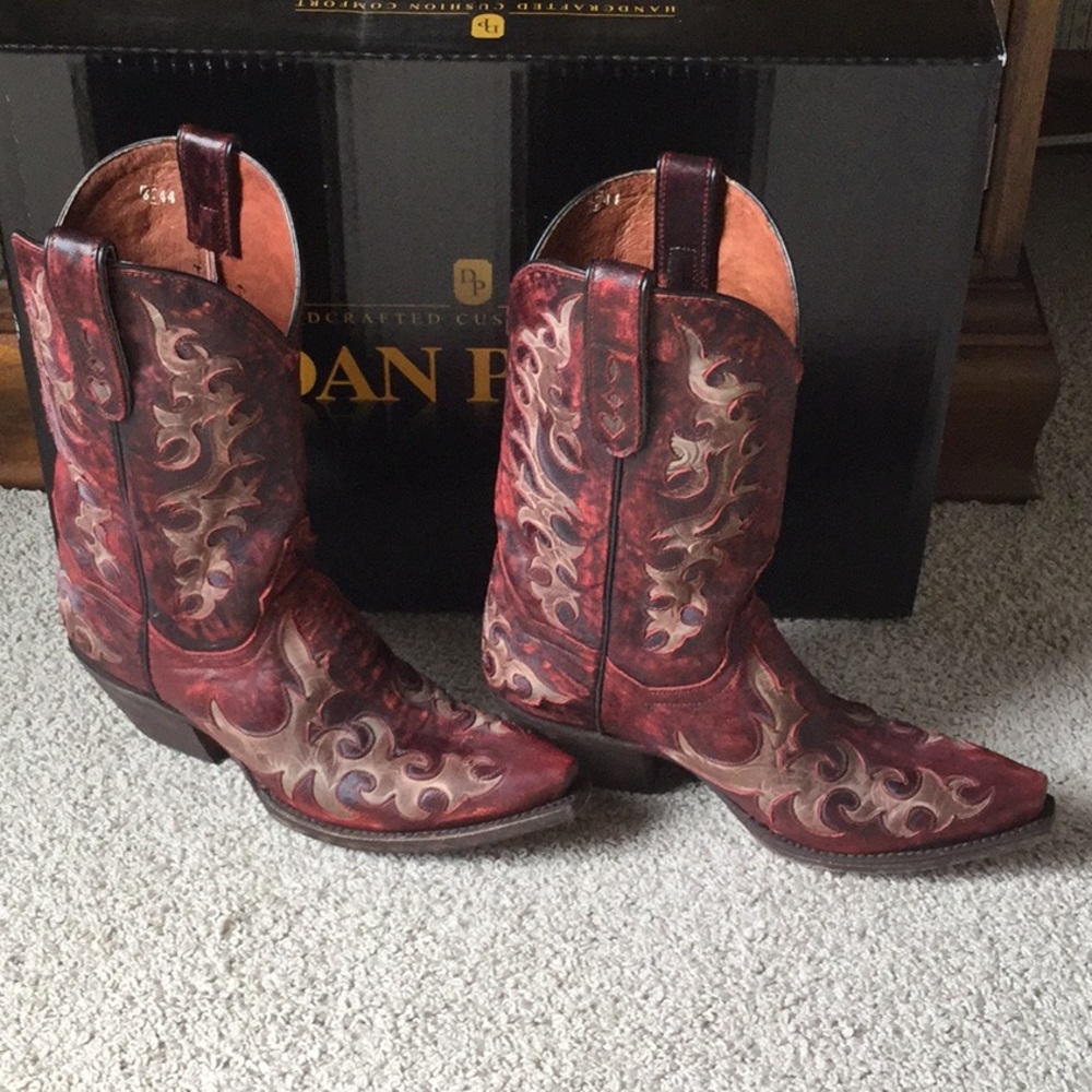 DAN POST Zephyr Inlay Cowboy Boots Red 8 M